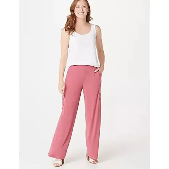 Lisa Rinna Pants Womens X-Large Wide Leg Maxi Cargo Pull-On Relaxed  Pink XL QVC - Picture 3 of 12
